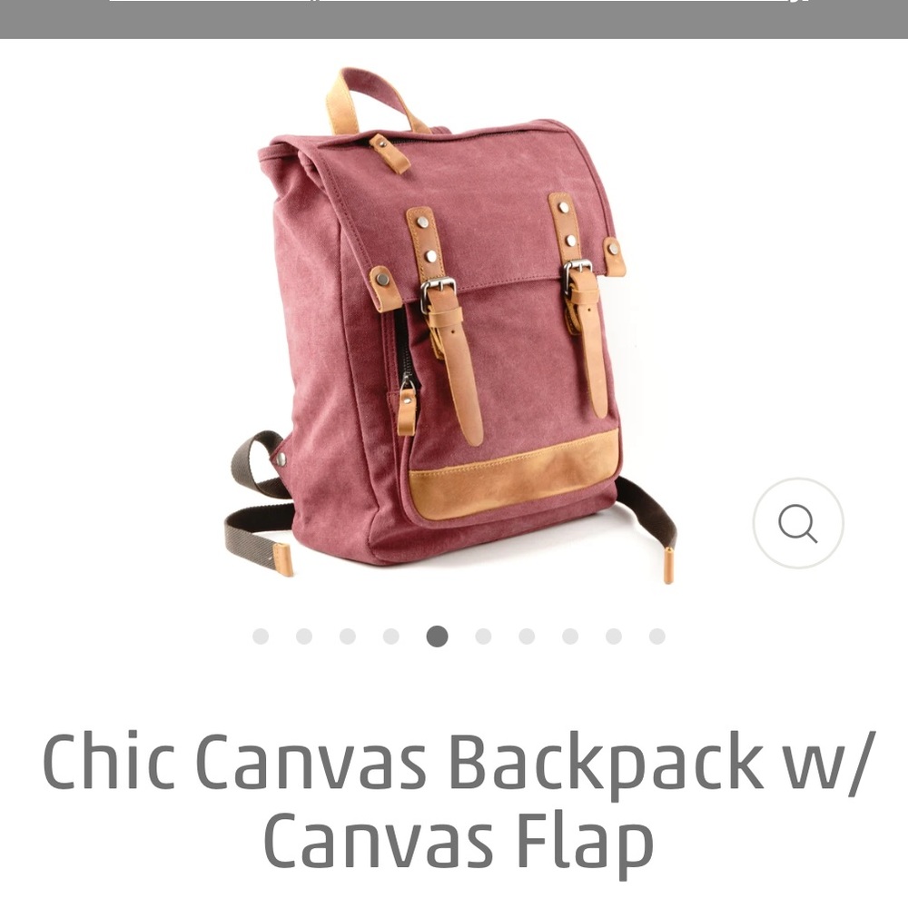 United Leather. Chic Canvas Backpack w/ Canvas Flap. Pink
